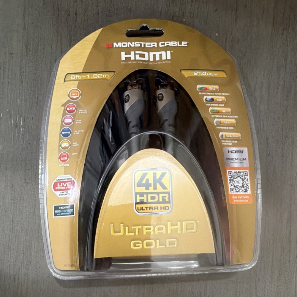 Monster HDMI Cable 6ft Gold Plated High Speed‎ 4K HDR Ultra HD Black